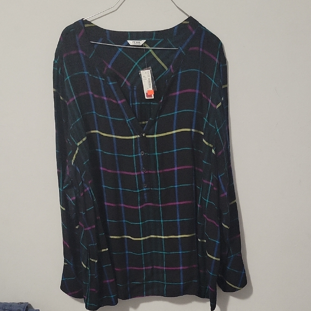 Plaid Women's Top by Relativity - Black and Multicolor